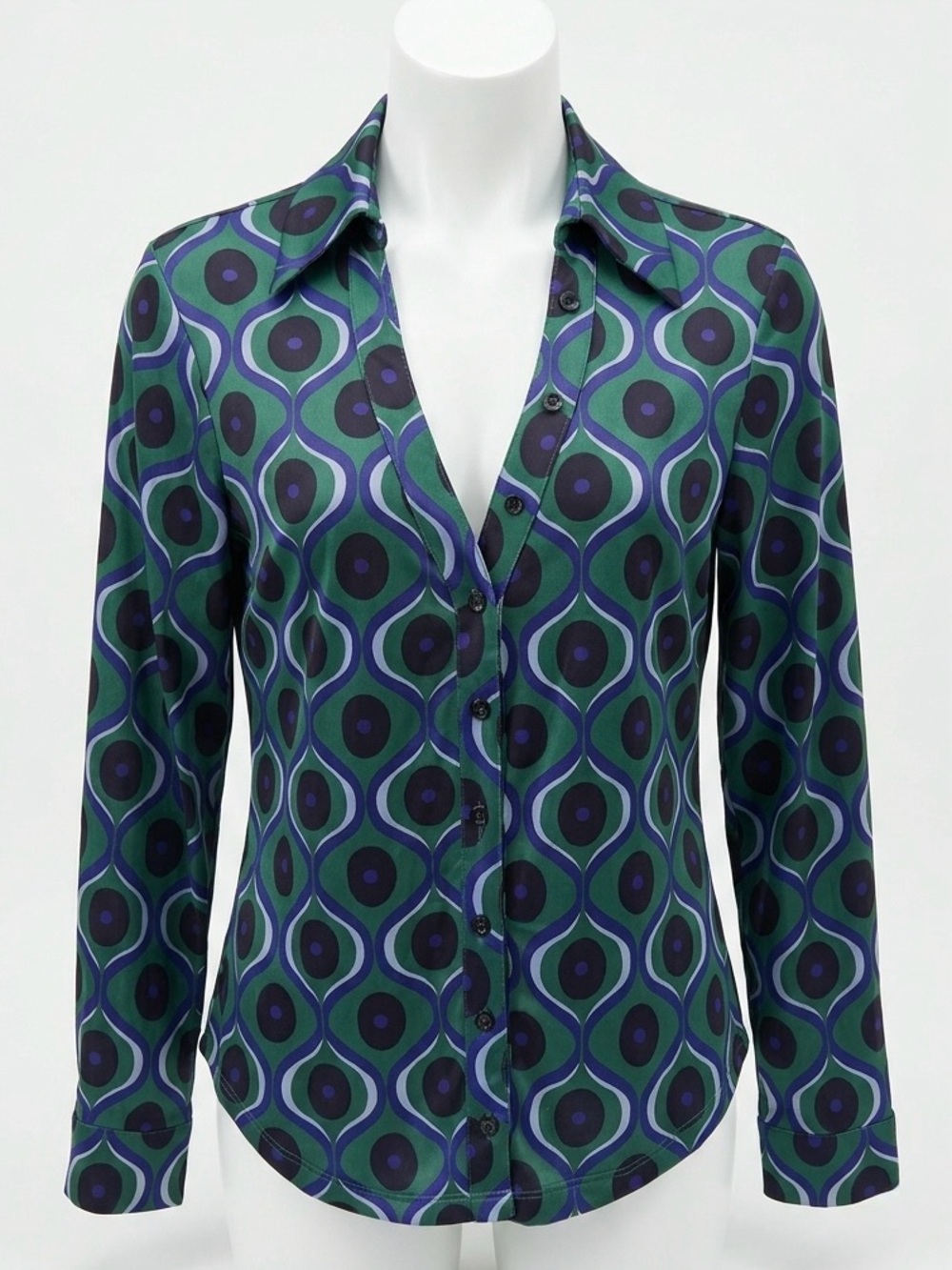 ZARA Retro 70s Geometric Psychedelic Print Blouse Green Purple L